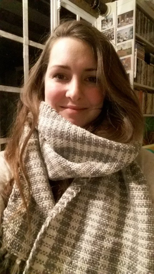 Eliza - sporting her hand woven woolen Scarf